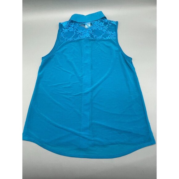 dots sleeveless shirt sheer collar polyester button down lace blue small READ - Picture 7 of 11